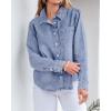 imageGRAPENT Denim Button Down Shirts for Women Long Sleeve Lightweight Western Relaxed Single Pocket Jean Shirt Shacket TopBay Blue