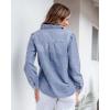 imageGRAPENT Denim Button Down Shirts for Women Long Sleeve Lightweight Western Relaxed Single Pocket Jean Shirt Shacket TopBay Blue
