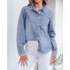 imageGRAPENT Denim Button Down Shirts for Women Long Sleeve Lightweight Western Relaxed Single Pocket Jean Shirt Shacket TopBay Blue