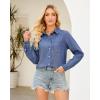 imageGRAPENT Denim Button Down Shirts for Women Long Sleeve Lightweight Western Relaxed Single Pocket Jean Shirt Shacket TopIndigo Classic Blue
