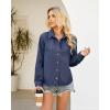 imageGRAPENT Denim Button Down Shirts for Women Long Sleeve Lightweight Western Relaxed Single Pocket Jean Shirt Shacket TopIndigo Dark Blue