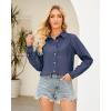 imageGRAPENT Denim Button Down Shirts for Women Long Sleeve Lightweight Western Relaxed Single Pocket Jean Shirt Shacket TopIndigo Dark Blue