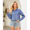imageGRAPENT Denim Button Down Shirts for Women Long Sleeve Lightweight Western Relaxed Single Pocket Jean Shirt Shacket TopIndigo Medium Blue