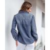 imageGRAPENT Denim Button Down Shirts for Women Long Sleeve Lightweight Western Relaxed Single Pocket Jean Shirt Shacket TopReef Blue