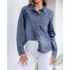 imageGRAPENT Denim Button Down Shirts for Women Long Sleeve Lightweight Western Relaxed Single Pocket Jean Shirt Shacket TopReef Blue