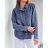 imageGRAPENT Denim Button Down Shirts for Women Long Sleeve Lightweight Western Relaxed Single Pocket Jean Shirt Shacket TopReef Blue