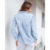imageGRAPENT Denim Button Down Shirts for Women Long Sleeve Lightweight Western Relaxed Single Pocket Jean Shirt Shacket TopRoadknight Blue