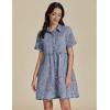 imageGRAPENT Denim Dress for Women Babydoll Tiered Short Sleeve Button Down Jean Shirt DressesBay Blue