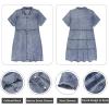 imageGRAPENT Denim Dress for Women Babydoll Tiered Short Sleeve Button Down Jean Shirt DressesBay Blue