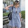 imageGRAPENT Denim Dress for Women Babydoll Tiered Short Sleeve Button Down Jean Shirt DressesBay Blue