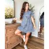 imageGRAPENT Denim Dress for Women Babydoll Tiered Short Sleeve Button Down Jean Shirt DressesBay Blue