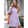 imageGRAPENT Denim Dress for Women Babydoll Tiered Short Sleeve Button Down Jean Shirt DressesDigital Lavender