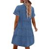 imageGRAPENT Denim Dress for Women Babydoll Tiered Short Sleeve Button Down Jean Shirt DressesMedium Blue