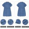 imageGRAPENT Denim Dress for Women Babydoll Tiered Short Sleeve Button Down Jean Shirt DressesMedium Blue