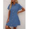 imageGRAPENT Denim Dress for Women Babydoll Tiered Short Sleeve Button Down Jean Shirt DressesMedium Blue