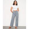 imageGRAPENT Striped Pants for Women High Waisted Wide Leg Cotton Linen Trendy Beach Pull On Elastic Waist Casual Flowy PantsLight Blue Stripestripe