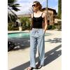 imageGRAPENT Striped Pants for Women High Waisted Wide Leg Cotton Linen Trendy Beach Pull On Elastic Waist Casual Flowy PantsLight Blue Stripestripe