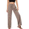 imageGRAPENT Striped Wide Leg Pants Woman High Waisted Pull On Elastic Waist Casual Lounge Comfy Loose Fit Pants with PocketsBrown  Rose Stripe