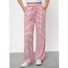 imageGRAPENT Striped Wide Leg Pants Woman High Waisted Pull On Elastic Waist Casual Lounge Comfy Loose Fit Pants with PocketsWhite  Red Stripe