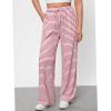 imageGRAPENT Striped Wide Leg Pants Woman High Waisted Pull On Elastic Waist Casual Lounge Comfy Loose Fit Pants with PocketsWhite  Red Stripe