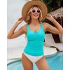 imageGRAPENT Tankini Tops for Women Modest Swimsuits Ruched Beach Padded Adjustable Strap Swimwear Bathing Suit Swim Top OnlyAqua Blue