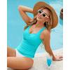 imageGRAPENT Tankini Tops for Women Modest Swimsuits Ruched Beach Padded Adjustable Strap Swimwear Bathing Suit Swim Top OnlyAqua Blue