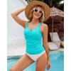 imageGRAPENT Tankini Tops for Women Modest Swimsuits Ruched Beach Padded Adjustable Strap Swimwear Bathing Suit Swim Top OnlyAqua Blue