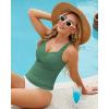 imageGRAPENT Tankini Tops for Women Modest Swimsuits Ruched Beach Padded Adjustable Strap Swimwear Bathing Suit Swim Top OnlyArmy Green