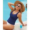 imageGRAPENT Tankini Tops for Women Modest Swimsuits Ruched Beach Padded Adjustable Strap Swimwear Bathing Suit Swim Top OnlyNavy Blue