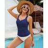 imageGRAPENT Tankini Tops for Women Modest Swimsuits Ruched Beach Padded Adjustable Strap Swimwear Bathing Suit Swim Top OnlyNavy Blue