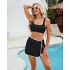 imageGRAPENT Womens Swim Skirt High Waisted Asymmetric Wrap Bikini Tankini Bathing Suits Bottoms Side Split Swimsuit SkirtsBlack With White Trim