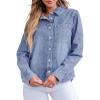 imageGRAPENT Denim Button Down Shirts for Women Long Sleeve Lightweight Western Relaxed Single Pocket Jean Shirt Shacket TopBay Blue