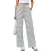 imageGRAPENT Striped Wide Leg Pants Woman High Waisted Pull On Elastic Waist Casual Lounge Comfy Loose Fit Pants with PocketsBlack Stripe