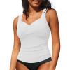 imageGRAPENT Tankini Tops for Women Modest Swimsuits Ruched Beach Padded Adjustable Strap Swimwear Bathing Suit Swim Top OnlyWhite
