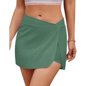 imageGRAPENT Womens Swim Skirt High Waisted Asymmetric Wrap Bikini Tankini Bathing Suits Bottoms Side Split Swimsuit SkirtsArmy Green