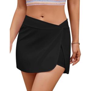 imageGRAPENT Womens Swim Skirt High Waisted Asymmetric Wrap Bikini Tankini Bathing Suits Bottoms Side Split Swimsuit SkirtsBlack