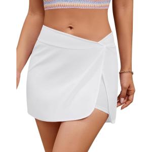 imageGRAPENT Womens Swim Skirt High Waisted Asymmetric Wrap Bikini Tankini Bathing Suits Bottoms Side Split Swimsuit SkirtsWhite