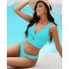 imageGRAPENT Bikini Tops for Women Cropped StrapCore Tankini Tops Beach Padded Knot Twist Cut Out Adjustable Swimwear Top OnlyAqua Blue