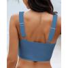 imageGRAPENT Bikini Tops for Women Cropped StrapCore Tankini Tops Beach Padded Knot Twist Cut Out Adjustable Swimwear Top OnlyGray Blue