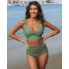imageGRAPENT Bikini Tops for Women Cropped StrapCore Tankini Tops Beach Padded Knot Twist Cut Out Adjustable Swimwear Top OnlyIceberg Green