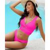 imageGRAPENT Bikini Tops for Women Cropped StrapCore Tankini Tops Beach Padded Knot Twist Cut Out Adjustable Swimwear Top OnlyNeon Pink