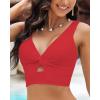 imageGRAPENT Bikini Tops for Women Cropped StrapCore Tankini Tops Beach Padded Knot Twist Cut Out Adjustable Swimwear Top OnlyRed