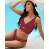 imageGRAPENT Bikini Tops for Women Cropped StrapCore Tankini Tops Beach Padded Knot Twist Cut Out Adjustable Swimwear Top OnlyWine Red