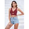 imageGRAPENT Bikini Tops for Women Cropped StrapCore Tankini Tops Beach Padded Knot Twist Cut Out Adjustable Swimwear Top OnlyWine Red