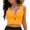 imageGRAPENT Bikini Tops for Women Cropped StrapCore Tankini Tops Beach Padded Knot Twist Cut Out Adjustable Swimwear Top OnlyRadiant Yellow