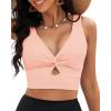 imageGRAPENT Bikini Tops for Women Cropped StrapCore Tankini Tops Beach Padded Knot Twist Cut Out Adjustable Swimwear Top OnlySeashell Pink