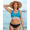 imageGRAPENT Bikini Top for Women Color Block U Hook Padded Adjustable Straps Bathing Suit Swim Tops Only Beach Resort WearHawaiian Ocean