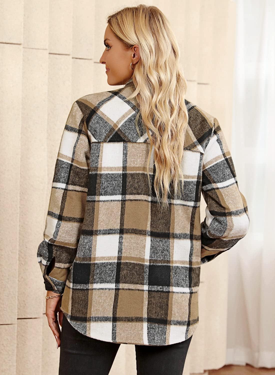 imageGRAPENT Womens Oversized Plaid Button Down Shirt Quilted Lined Shacket Jacket