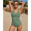 imageGRAPENT One Piece Swimsuit Women Padded Twist Knot Cut Out Adjustable Straps Bathing Suits Beach Modest Swimming SuitsIceberg Green