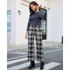 imageGRAPENT Plaid Pants for Women Wide Leg High Waisted Tartan Work Business Casual Elastic Waist Trousers Pants with PocketBlack  White
